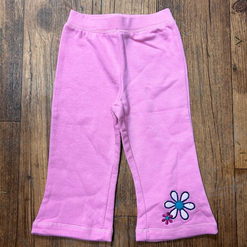 George 24m pink floral wide flare leg fleece yoga pants